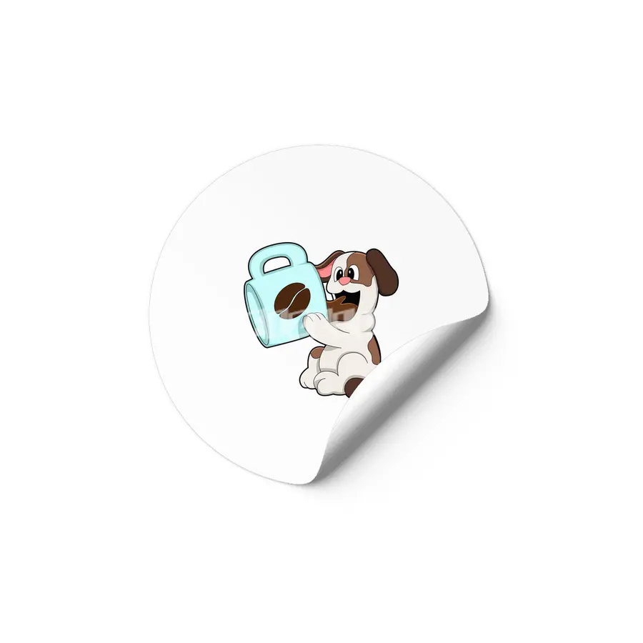 Dog with Cup of Coffee Etiket
