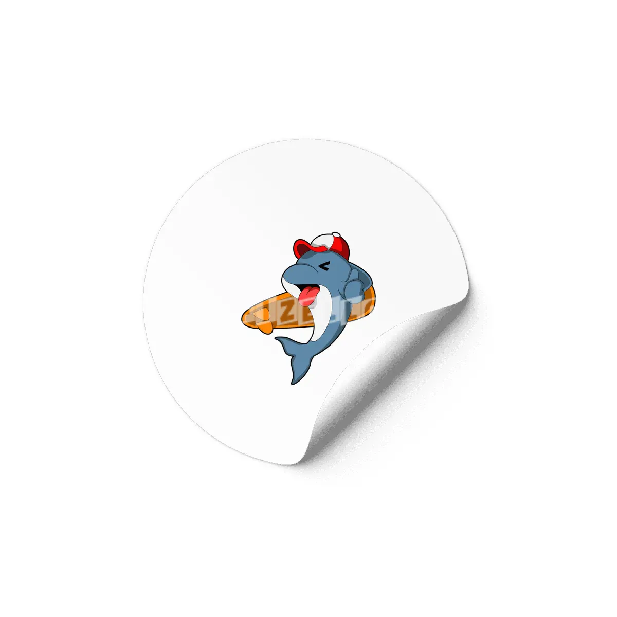 Dolphin as Surfer with Surfboard Etiket