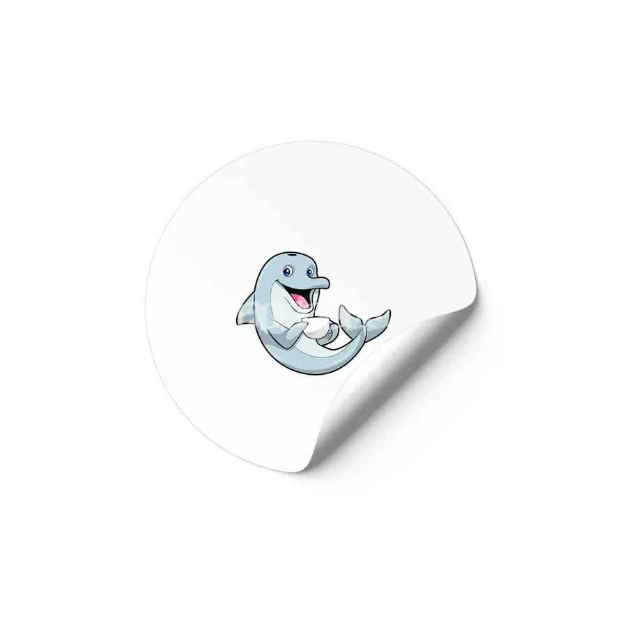 Dolphin with Cup of Coffee Etiket