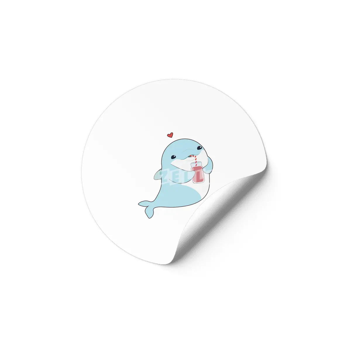 Dolphin with Drink & Heart Etiket