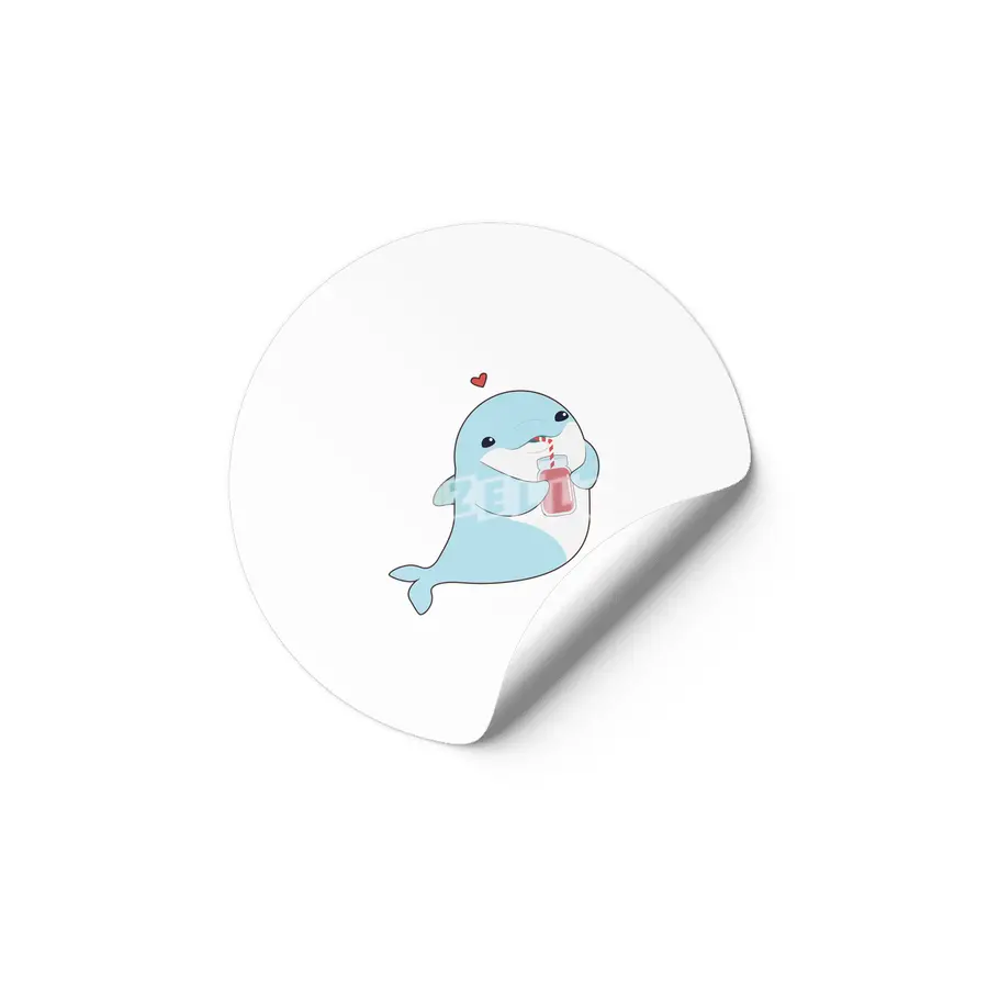 Dolphin with Drink & Heart Etiket