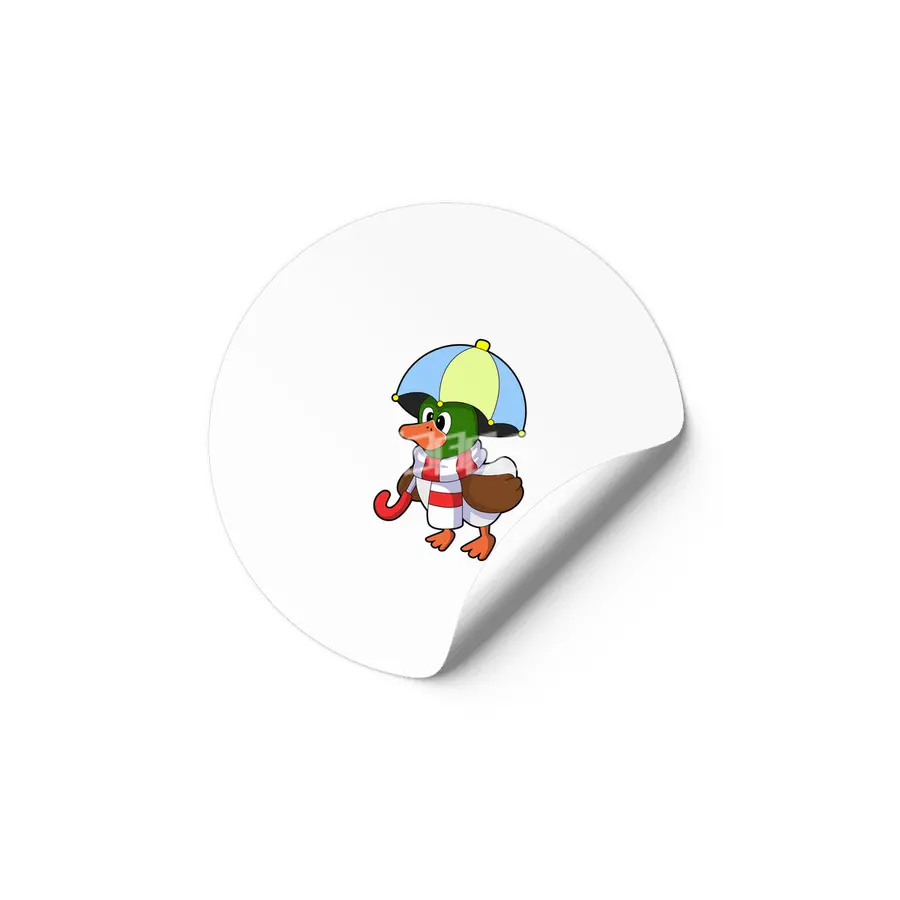 Duck at Raining with Umbrella Etiket