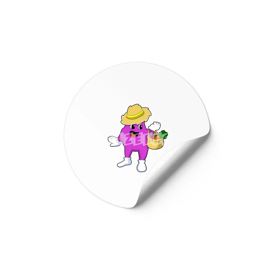 Eggplant as Farmer with Carrot Etiket