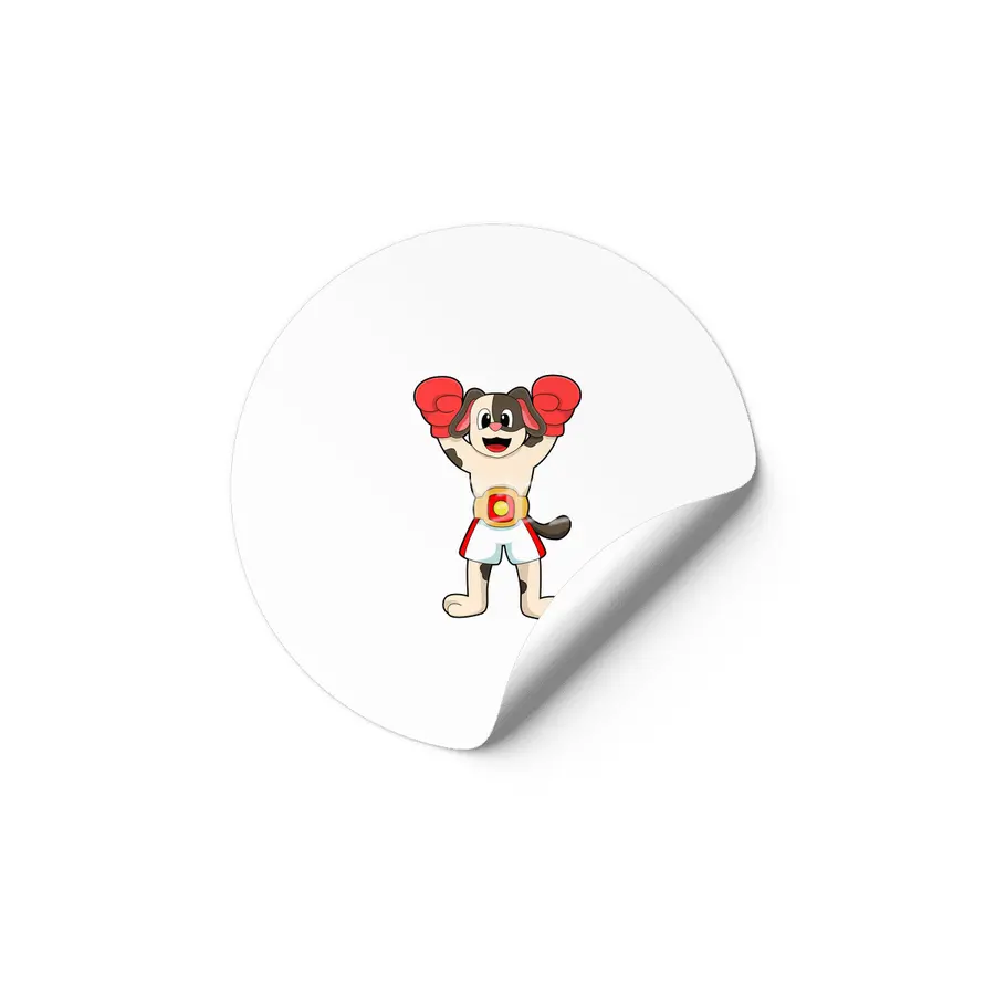 Dog as Boxing champion with Belt & Boxing gloves Etiket