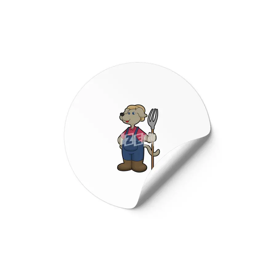 Dog as Farmer with Rake & Hat Etiket