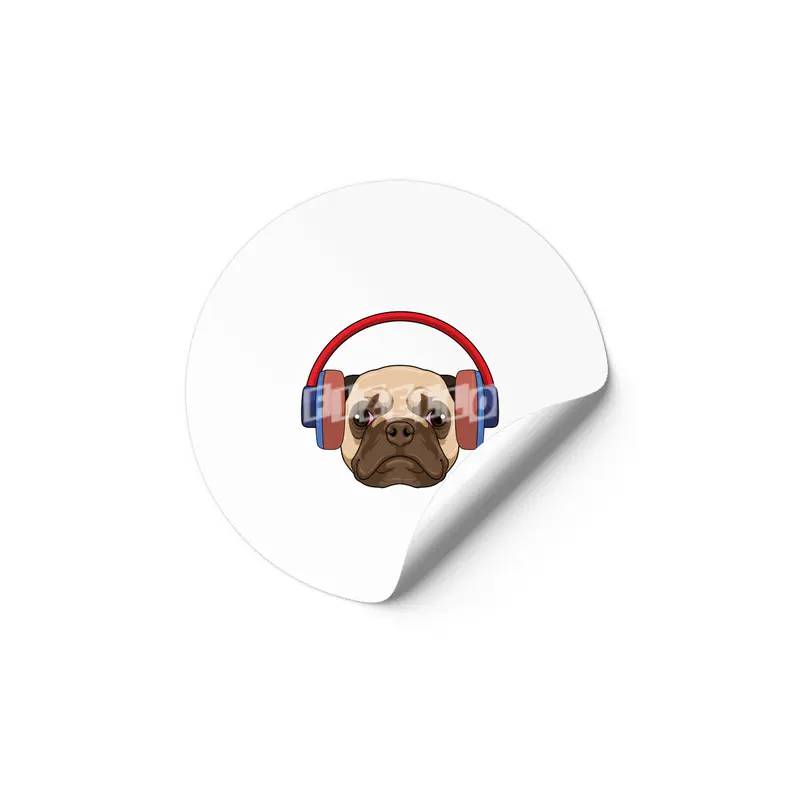 Dog at Music with Headphone Etiket