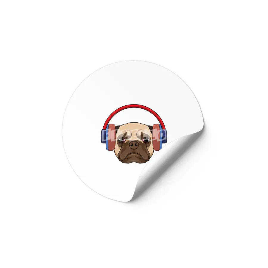 Dog at Music with Headphone Etiket