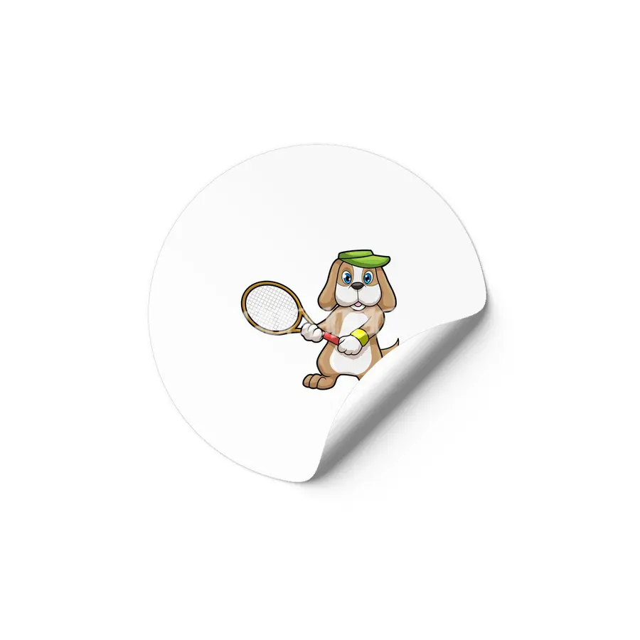 Dog at Tennis with Tennis racket & Cap Etiket