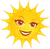 Vector cartoon illustration of a hot smiling summer sun with a pretty female face.