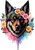 Cute Retro German Shepard Dog with Colorful Flowers and rainbow paint splashes. Sweet funny German Shepard Dog in retro vintage style.Beautiful flowers and rainbow splashes.