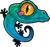 Cute and colorful cartoon gecko licking his bright orange eyeball.