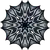 Abstract flower mandala created from an ink drawing of a decorative flower with sharp petals digitally arranged in a kaleidoscopic way.
