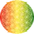 Flower of life grid with red/gold/green gradient.