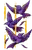 Purple birds flying in golden rain.