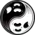 Yin Yang symbol made from two spooky ghosts in contrasting black and white. Keywords: balance, chinese, contrast, ghost, halloween, symbol, yang, yin, yin yang, yinyang
