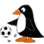 Cool cute fun penguin bird playing soccer cartoon is popular with soccer players and penguin lovers and soccer teams and football and soccer fans.