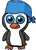 A cartoon penguin wearing a blue bandana