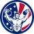 Icon retro style illustration of an American physical fitness buff training with kettlebell and United States of America USA star spangled banner stars and stripes flag in circle isolated background.