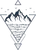 Cool boho geometric nature graphic featuring a mountain and water with triangular shapes.