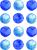 Blue dots pattern created from a beautiful watercolour drawing of spheres in light and dark blue shades.