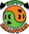 Yin-Yang symbol made from two spooky scared ghosts in green and orange with Happy Halloween text.