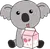 Funny koala with a retro milk carton. A Japanese strawberry milk in the style of the 90s. The coala-bear are kawaii when they are sweet and drink a milk with strawberries.