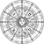This astrological circle includes the name, animal, symbol, star configuration, dates and ruling planet of each zodiac sign. The center contains the sun and moon as one illustration.