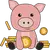 The pig saves the Bitcoin and keeps it. The digital gold increases in value in the long term, which is why the piggy bank holds this coin for a long time.