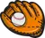 Illustration of a baseball glove and ball viewed from front set on isolated white background done in retro style.
