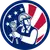 Icon retro style illustration of an American mechanical engineer holding a spanner with United States of America USA star spangled banner or stars and stripes flag inside circle isolated background.