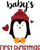 Babies first christmas merry christmas gift idea. A penguin with a Christmas hat and red heart. For babies who are going to celebrate their first Christmas.