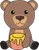 The bear is making his honey out of a honey pot. Bears that eat honey are cute animals. The bear is a funny honey bear