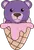 A purple bear that in an ice waffle is as ice globe. Pink and cute with glitter. Sweet bears for children love the ice.