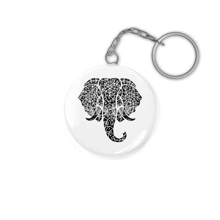 Ornate Elephant (Black on White) Anahtarlık
