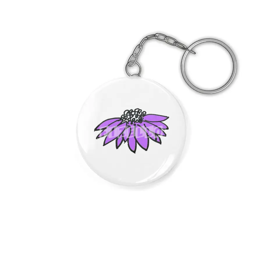 Purple Sketched Flower Anahtarlık
