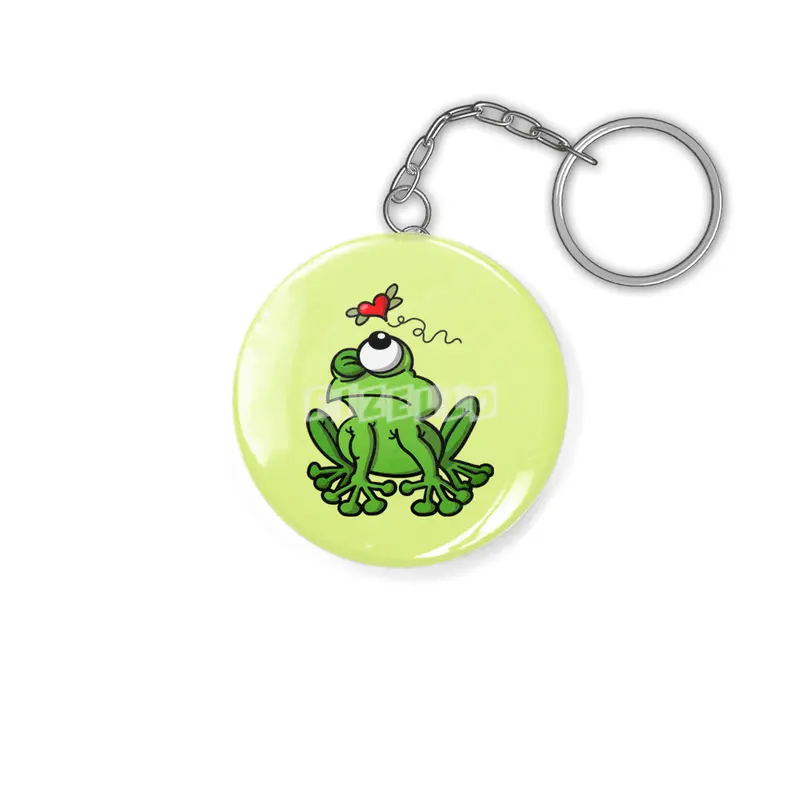 Green frog chasing the mosquito of love Anahtarlık