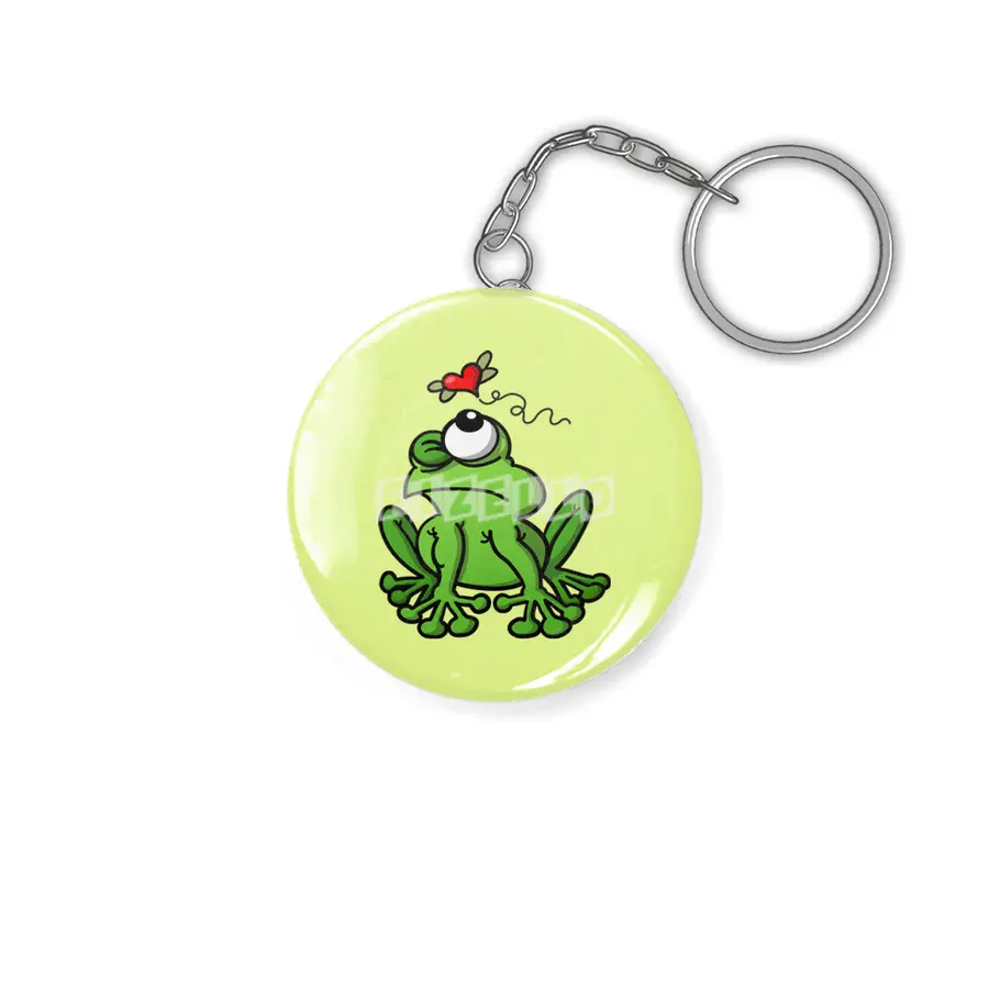 Green frog chasing the mosquito of love Anahtarlık