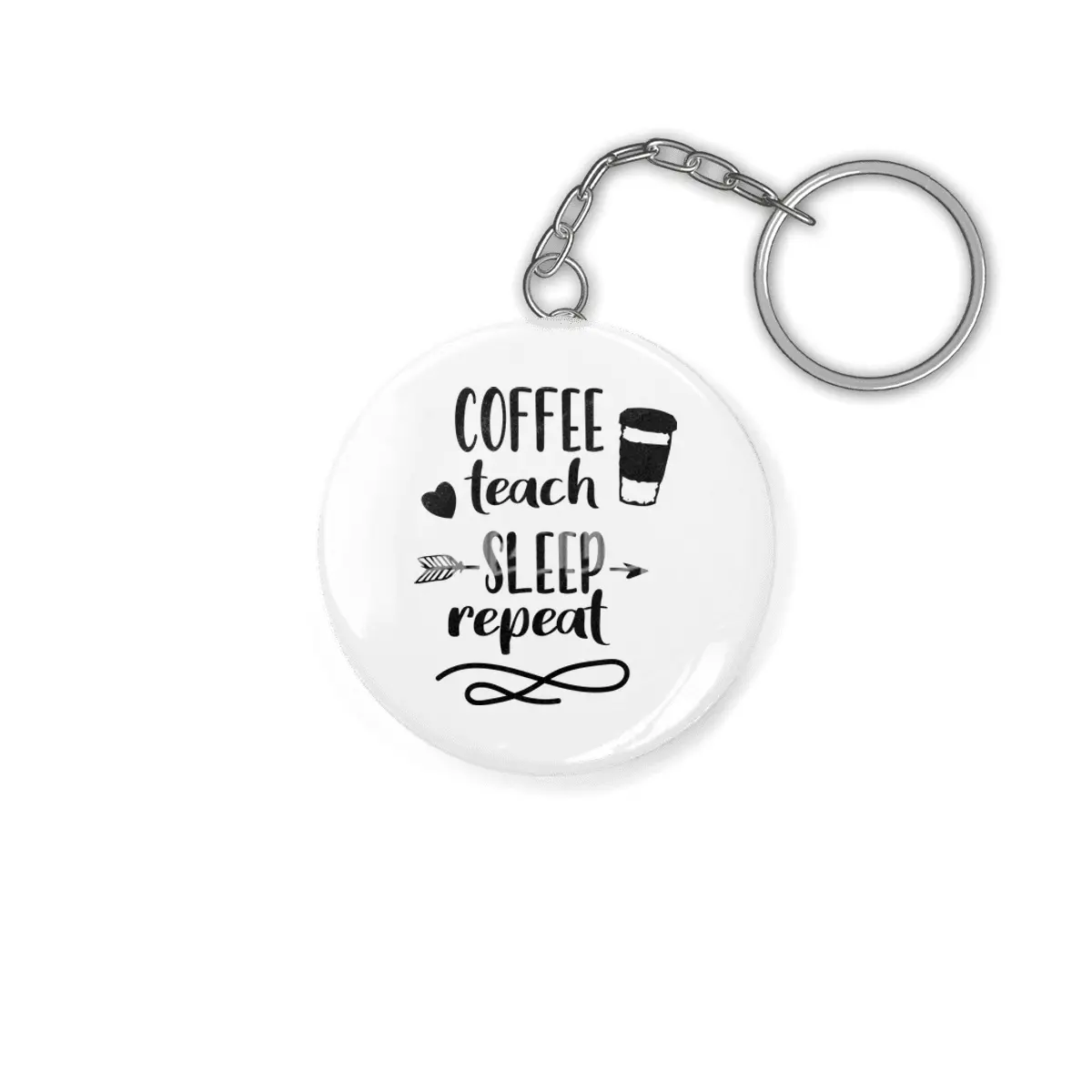 Coffee Teach Sleep Repeat Teacher Shirt For Men Women Funny Anahtarlık