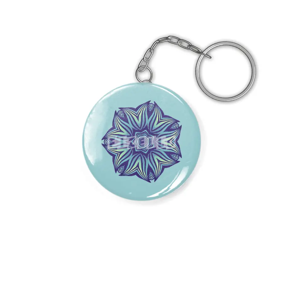 Abstract Flower Mandala Purple Blue Kaleidoscopic Art Anahtarlık