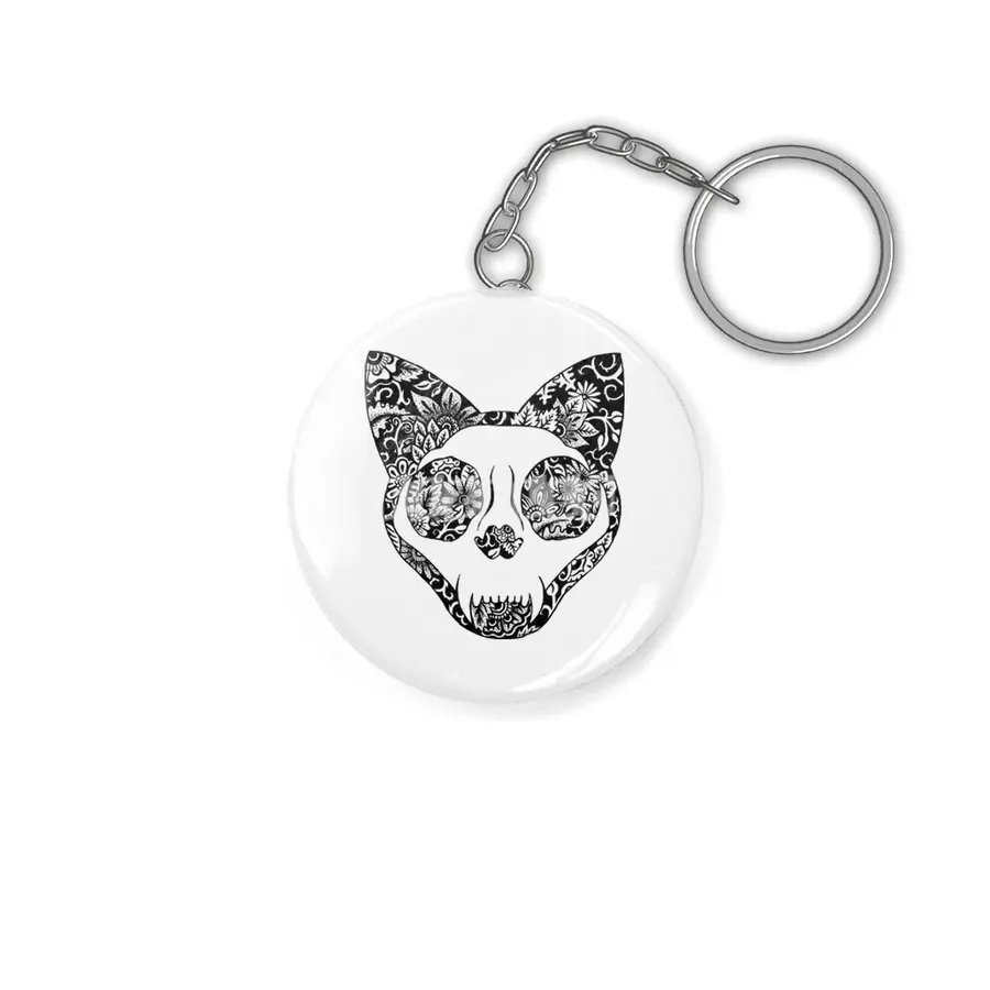 Cat Skull Flower Garden Anahtarlık