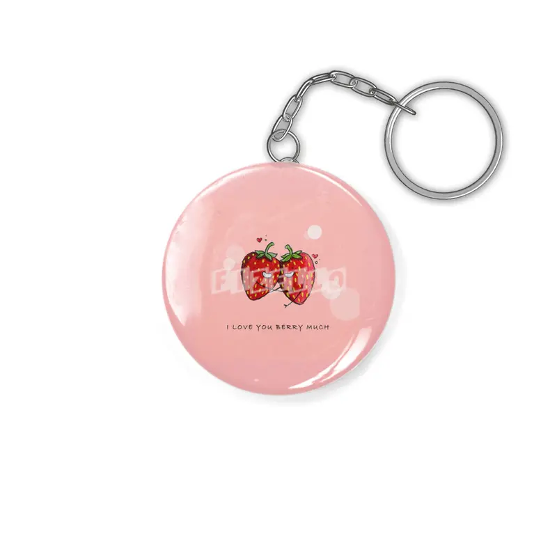 Cute Strawberry Couple with "I Love You Berry Much" Anahtarlık