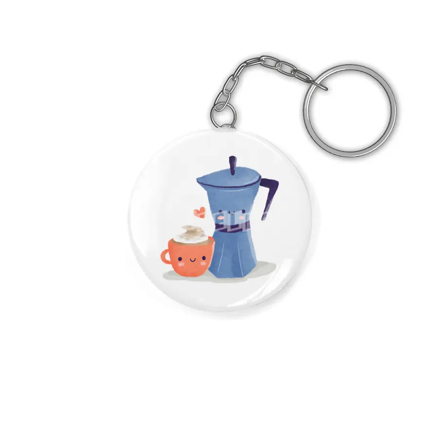 Cute coffee couple illustration Anahtarlık