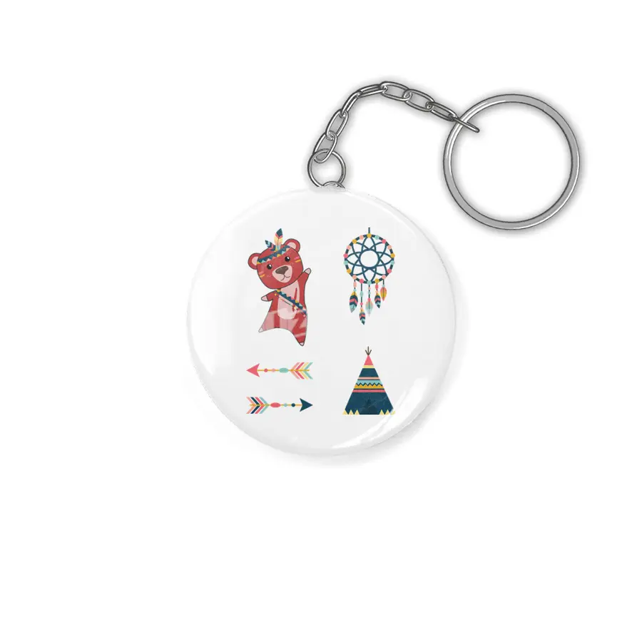 Indian Red Bear Sticker Set Dreamcatcher Red Anahtarlık