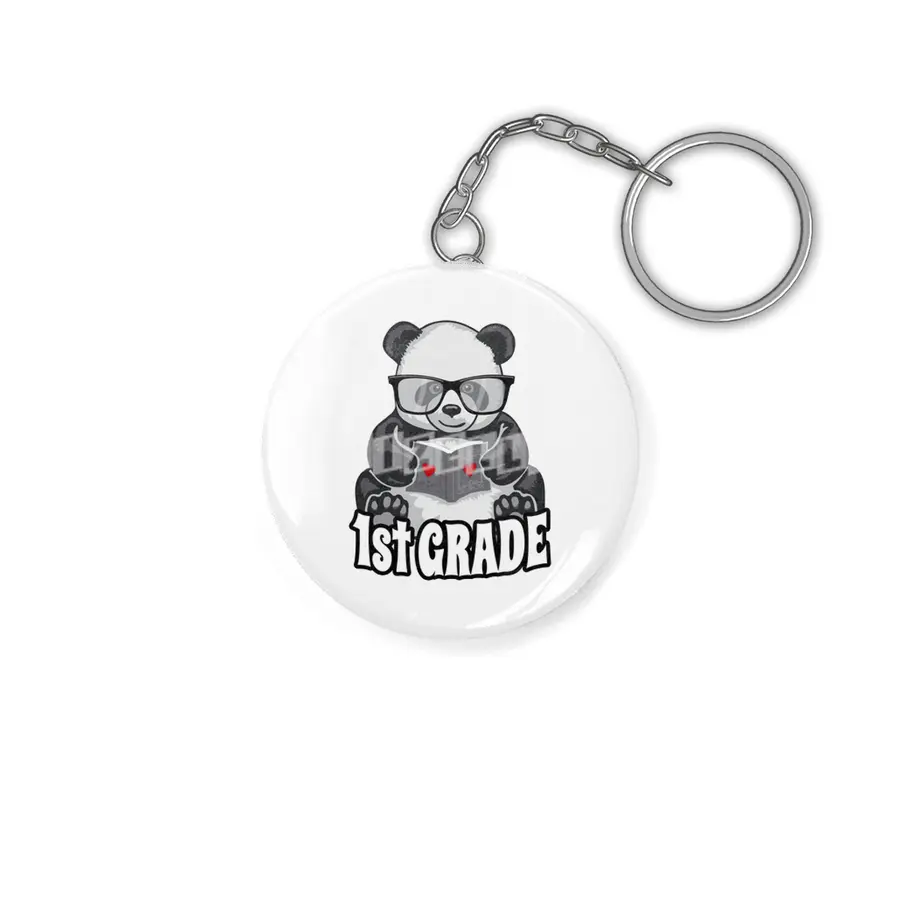 1st Grade Back To School Panda Book Reader Teacher Heart Anahtarlık