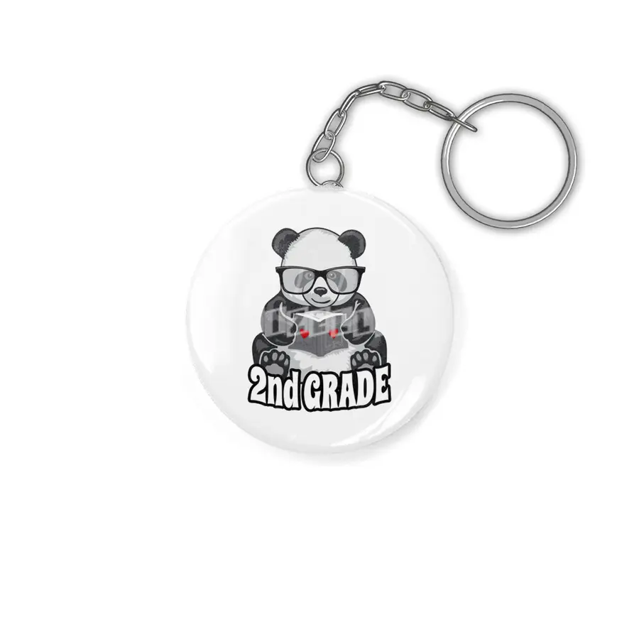 2nd Grade Back To School Panda Book Reader Teacher Heart Anahtarlık