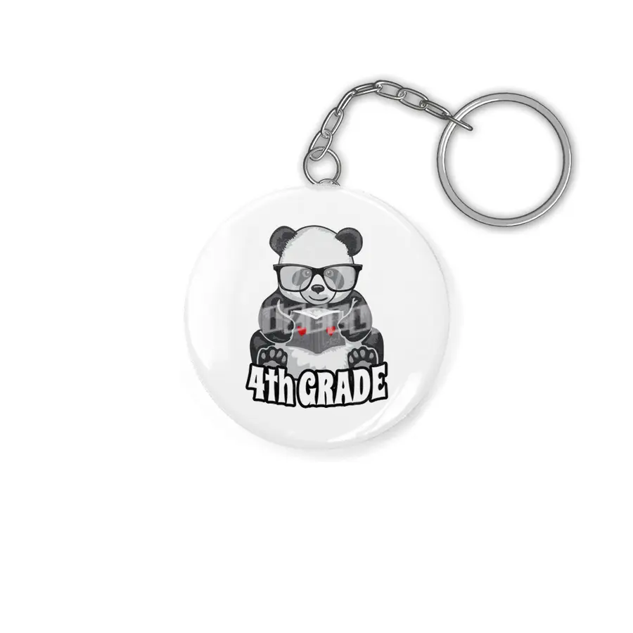 4th Grade Back To School Panda Book Reader Teacher Heart Anahtarlık