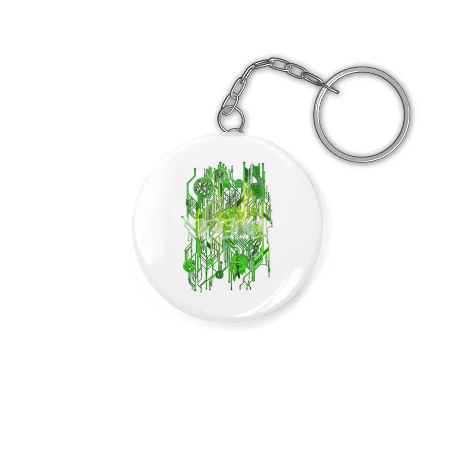 Zen Doodle Digital Circuit Neon Green Anahtarlık