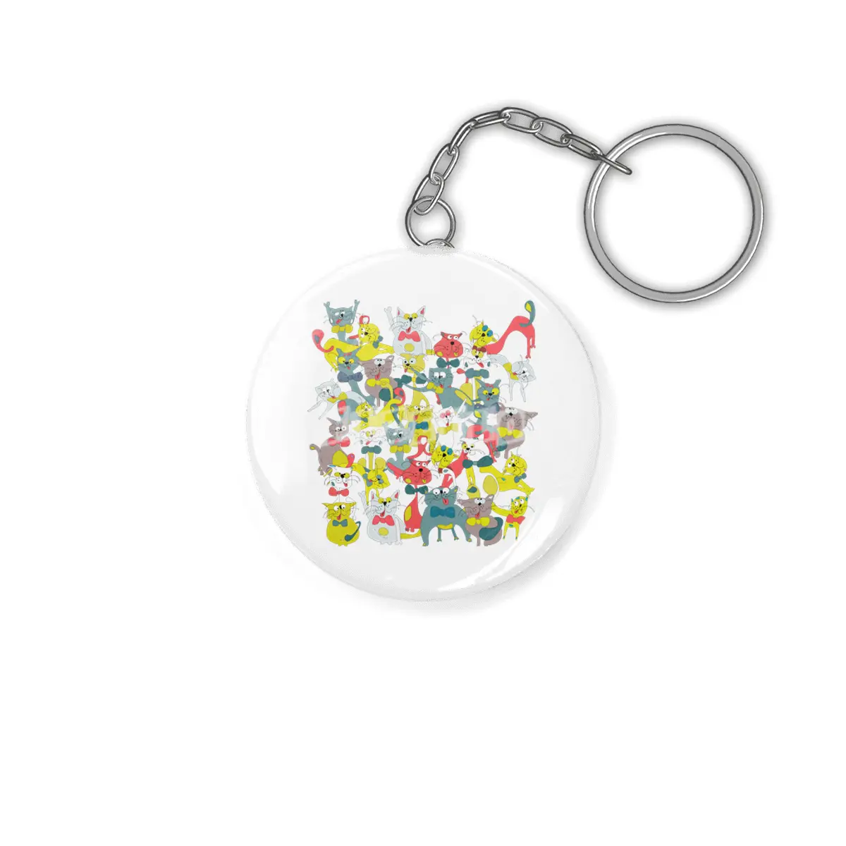 Funny doodle colorful cats.Seamless pattern with funny hand drawn cats Anahtarlık
