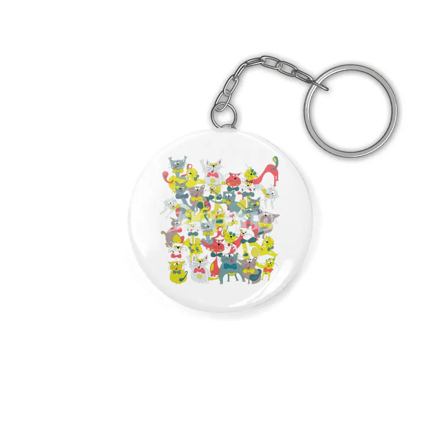 Funny doodle colorful cats.Seamless pattern with funny hand drawn cats Anahtarlık