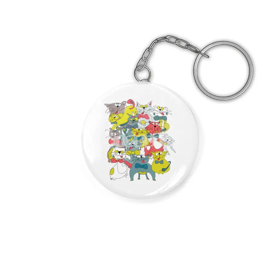 Funny doodle colorful cats.Seamless pattern with funny hand drawn cats Anahtarlık